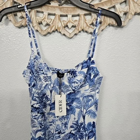 NWT Cider Landscape Painting Midi Side Slit Slip Dress - Picture 5 of 8